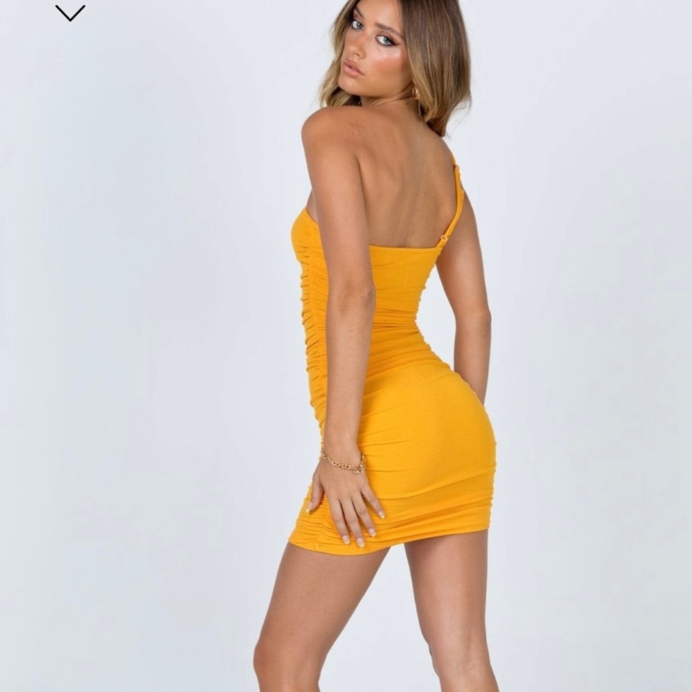 Orange/Yellow One Shoulder Double Strap Mini Dress